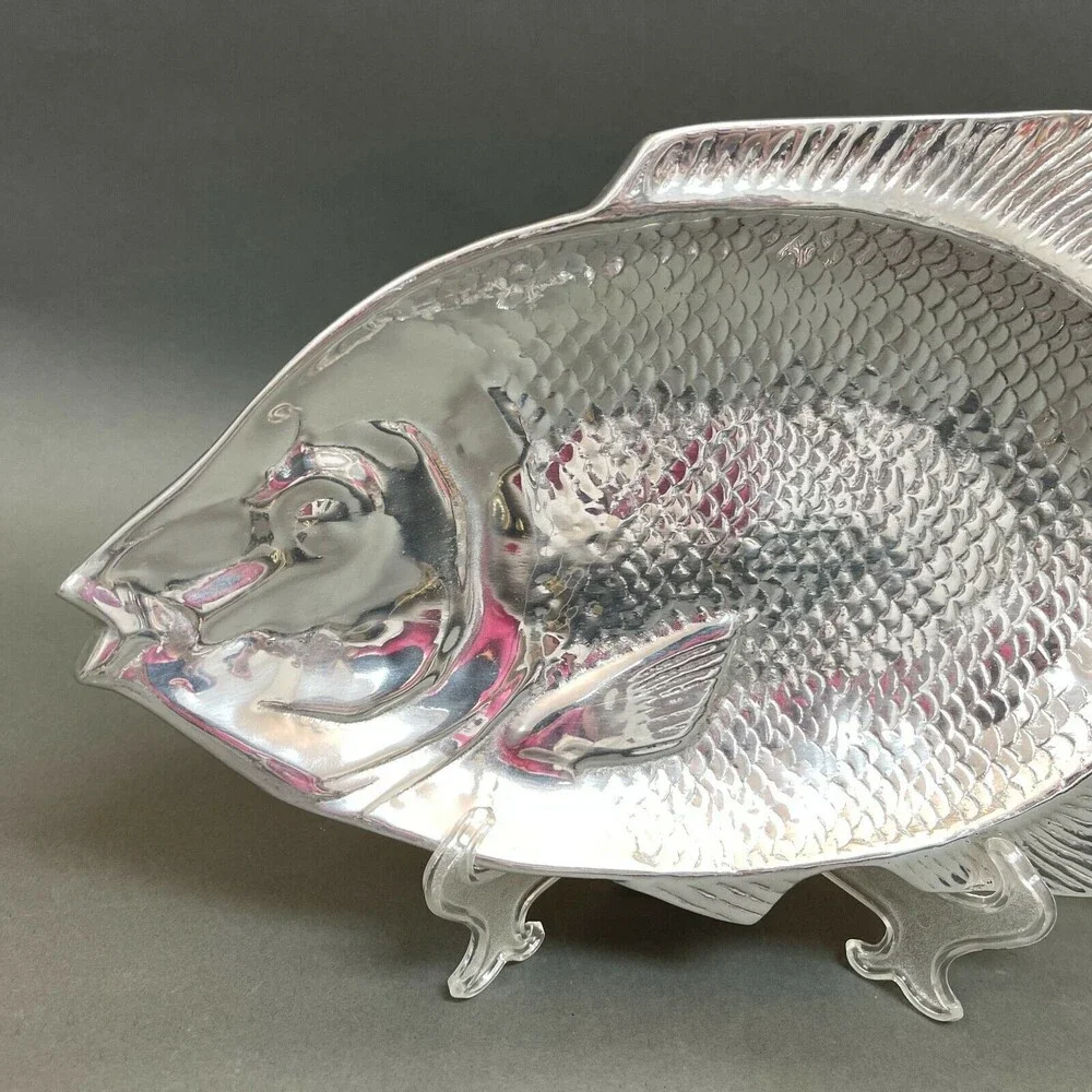 Fish Platter Silver-tone Metal Made in Mexico‎ 13 7/8